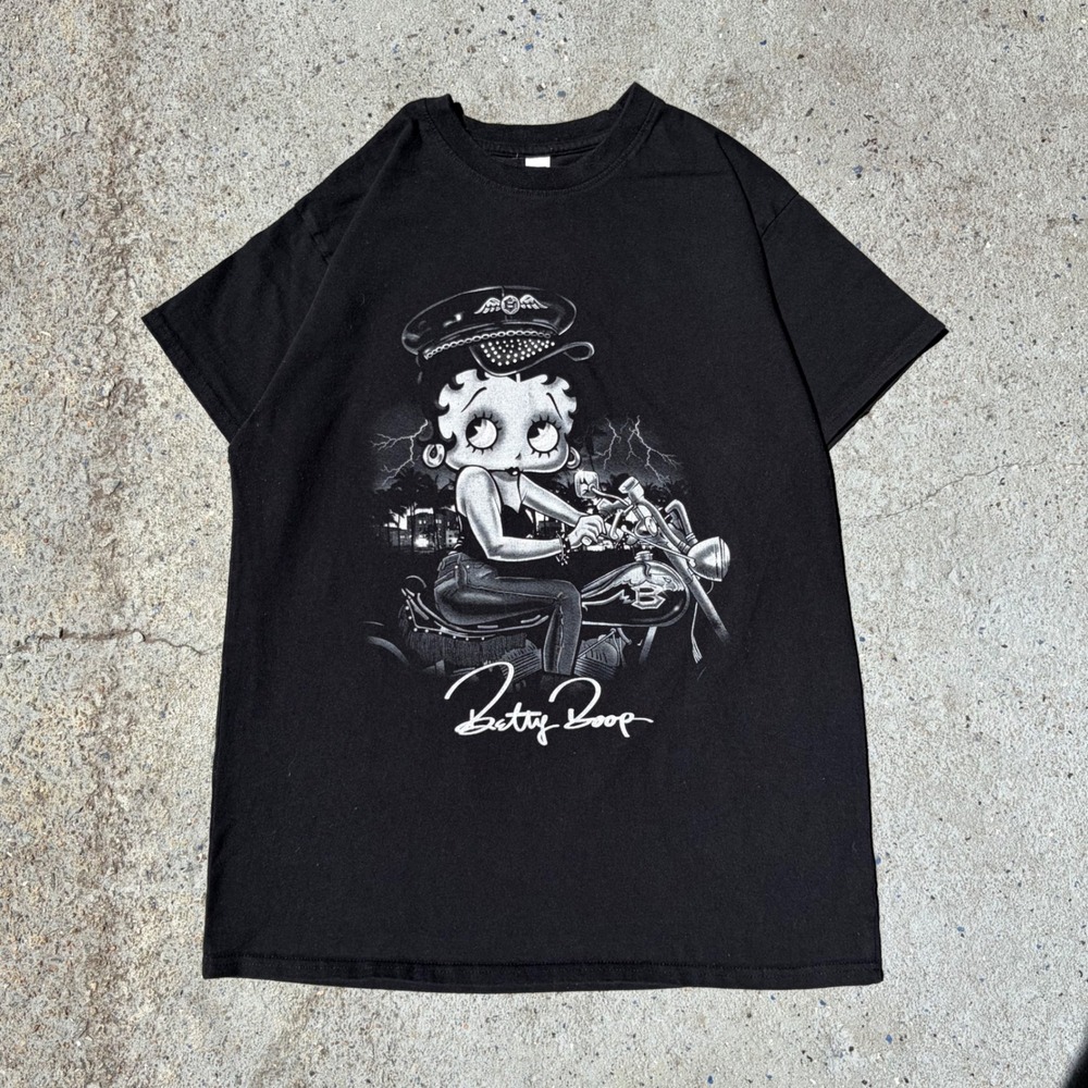 Betty Boop Motorcycle Biker Graphic T-Shirt Black Brisco Brands Large